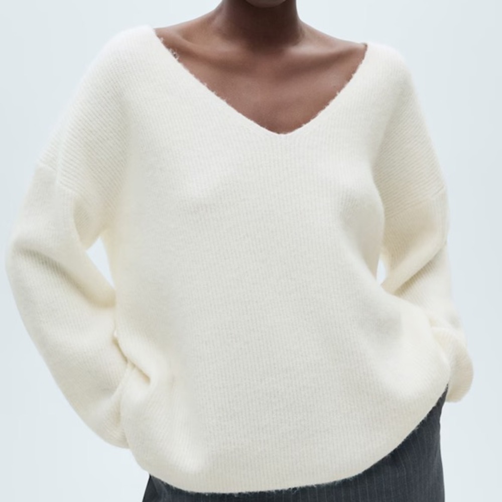 MNG Mango chunky ribbed knit v-neck oversized sweater
